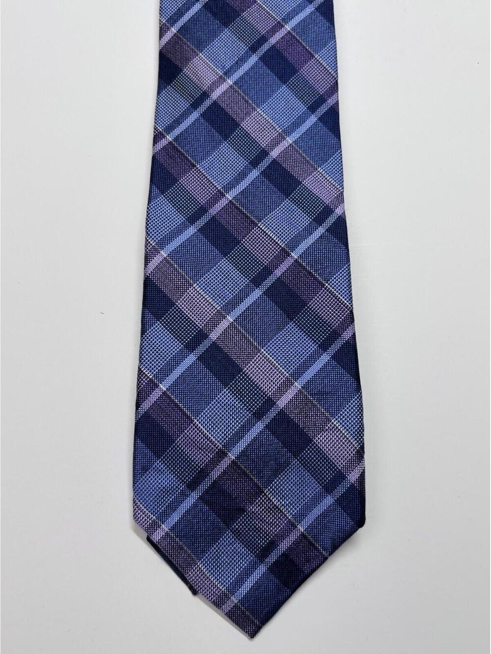 100%‎ Silk Pronto Uomo Tie Purple & Blue Plaid - Picture 2 of 4